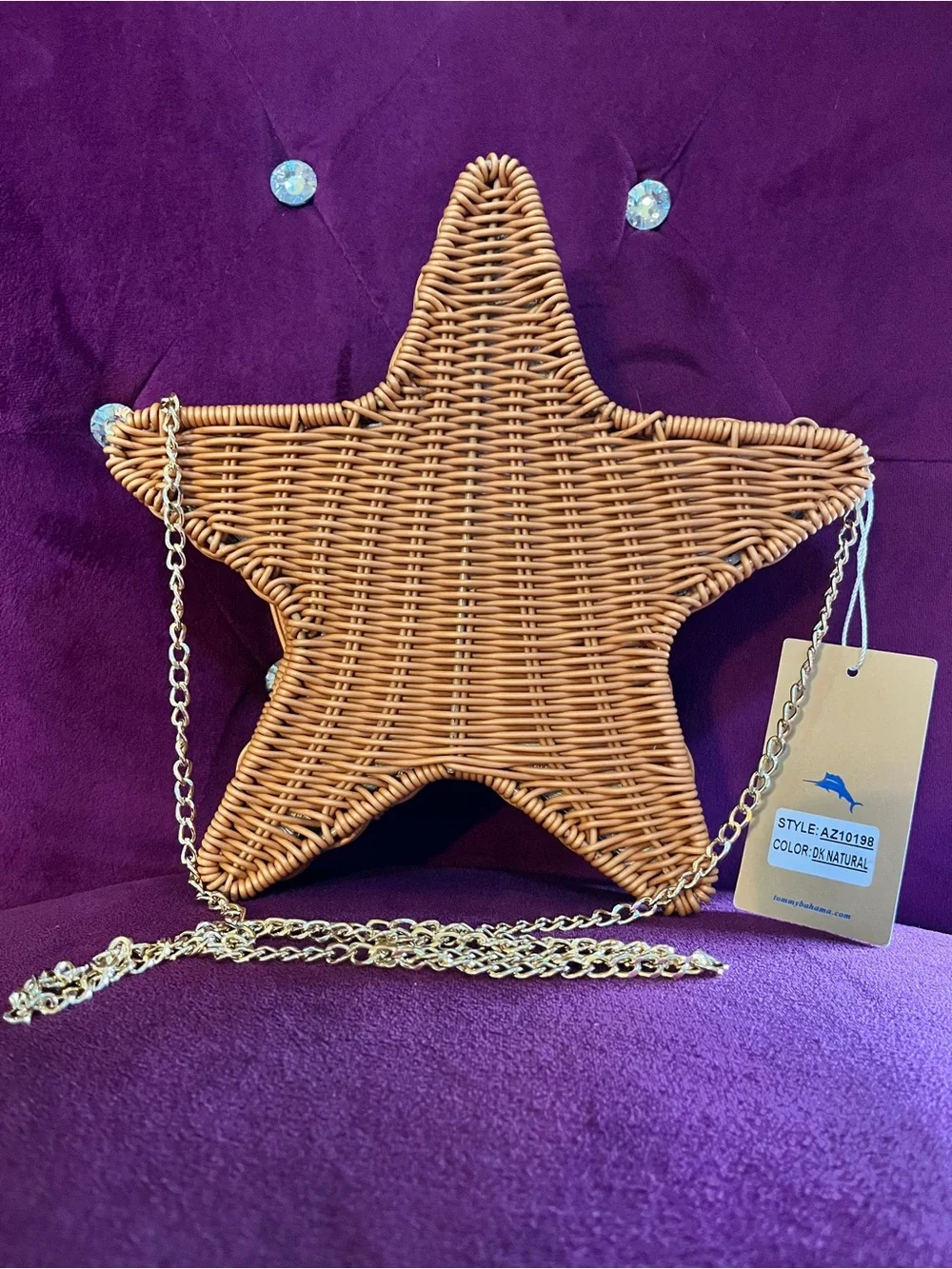 Tommy Bahama STAR Wicker SHOULDER Bag Brown WOVEN Chain Detachable NEW